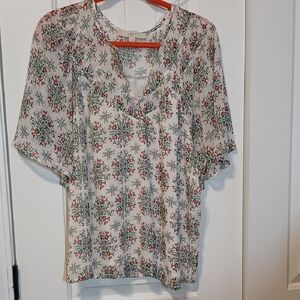 LOFT Floral Blouse - Cream and Red